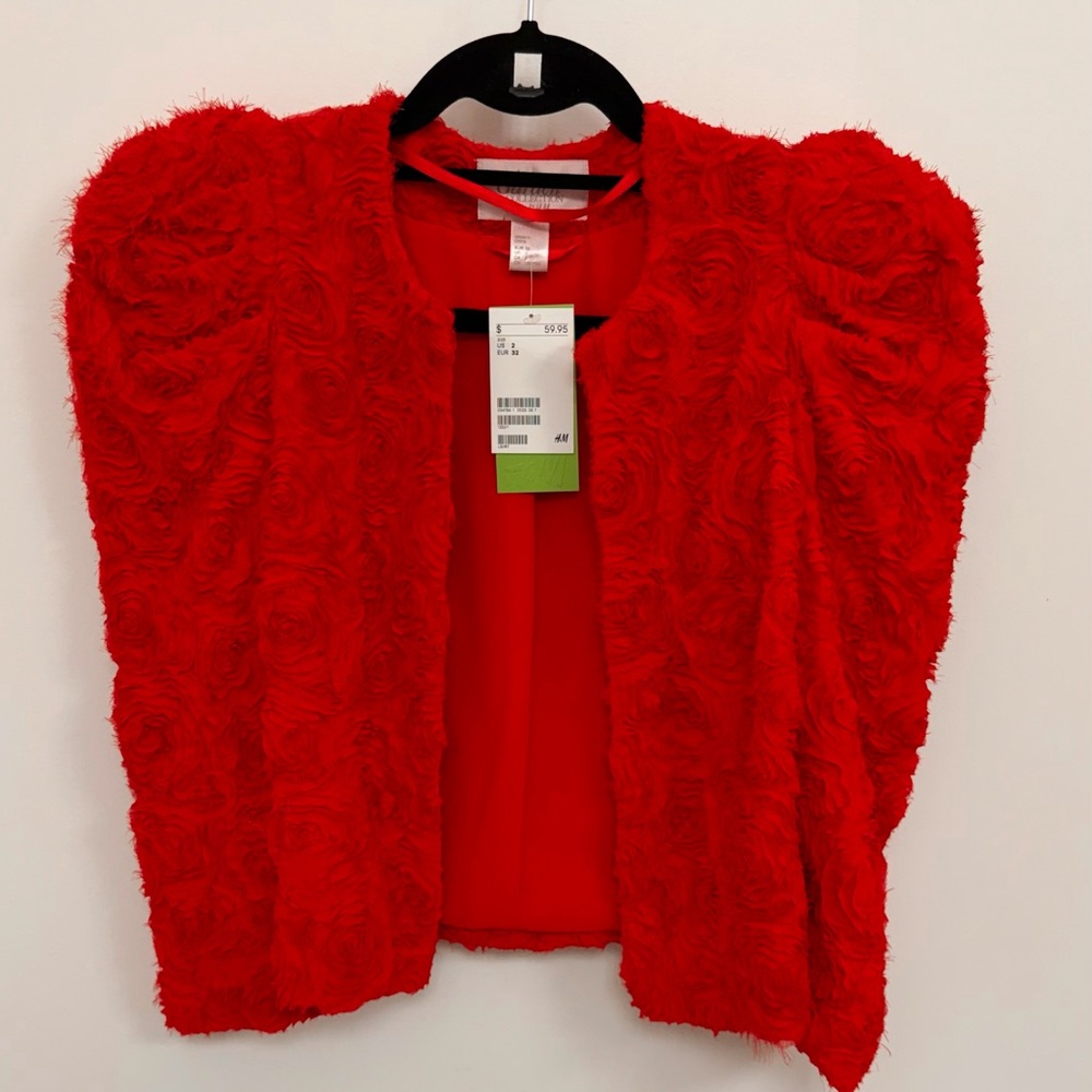 H&M Red Floral Garden Collection Open Jacket - Size 2